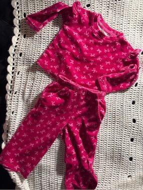 Pink Bow Print Kids Set - Long Sleeve Top & Pants
